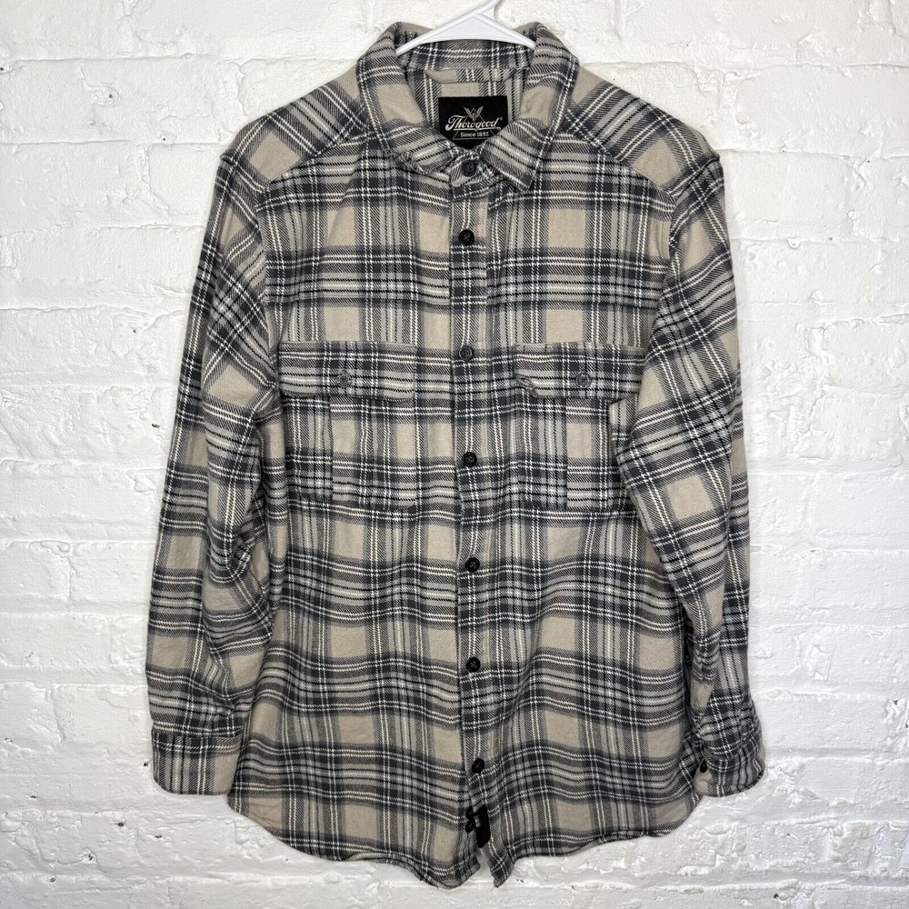 Thorogood Flannel Shirt Mens Medium‎ Gray Plaid Long Sleeve Button Dixxon